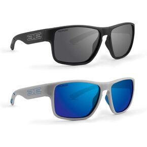 Epoch Eyewear 2 Pairs Charlie Sport Fishing Sunglasses Black + Polarized Smoke Lens Grey + Polarized Blue Lens