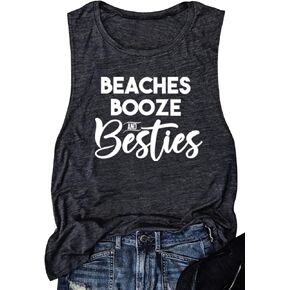 LANMERTREE Women Beaches Booze and Besties Tank Top Sleeveless Racerback Vest Top Letter Print Summer Vacation Shirt Cami