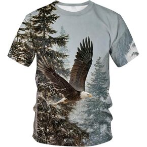 Liohans Mens Summer Animal Eagle 3D Round Neck T-Shirt Digital Printing Novel Top