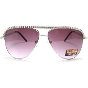 Silver Rhinestone Trimmed Pilot Sunglasses