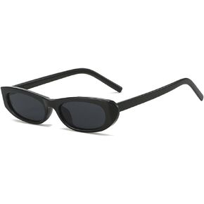 LJCZKA Elongated Narrow Cat Eye Sunglasses for Women Trendy Small Rectangle Sunglasses 90s Retro Oval Sun Glasses
