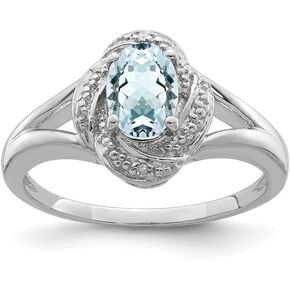 The Black Bow Sterling Silver .01 Ctw (H-I Color, I2-I3 Clarity) Diamond & Oval Aquamarine Ring