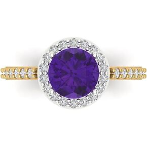 Clara Pucci 2.34ct Round Cut Solitaire Halo Natural Amethyst gemstone Engagement Promise Anniversary Bridal ring 14k Yellow & White Gold