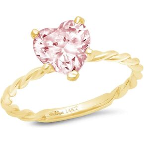 Clara Pucci 1.9ct Heart Cut Solitaire Rope Knot Pink Simulated Diamond Engagement Bridal Promise Anniversary Ring 14k yellow Gold