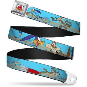 Buckle-Down Men's Seatbelt Belt Road Runner Kids, Hunter/Wile el Coyote Scene Desert, 1.0" Wide-20-36 Inches
