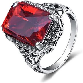 Red Gemstone Ring for Women,Platinum Plated Crystal Ring Jewelry Gift for Her