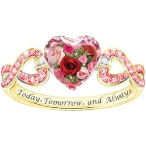 Awmnjtmgpw 18K Rose Gold Pink Gem Diamond Set Cubic Zircon Diamond Ring Rose Heart-Shaped Wreath Engagement Ring Valentine's Day Gift Women's Precious Jewelry Size 6-10 (Size 7)