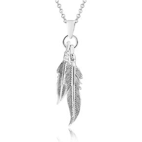 AeraVida Unisex Double Etched Feather Sterling Silver Dangle Necklace