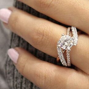 Cuteshop 18K Rose Gold CZ Crystal Round Simulated Diamond Engagement Ring Promise Rings for Women