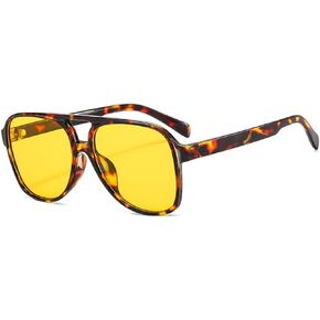 Vintage Aviator Sunglasses for Women Men Retro Oversized Frame 70s Glasses Yellow Lens Shades