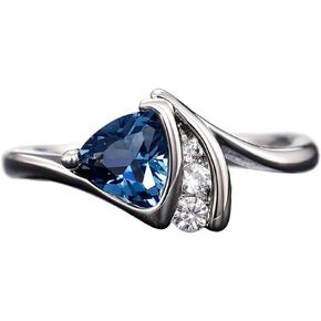 hsiyyecg Shinning Triangle Iolite Blue & Round White Cubic Zirconia Gemstone Ring For Women,Engagement Statement Topaz Rings Fashion Jewelry