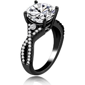 Black Plated Infinity Wedding Bridal Rings Round Cut Big Cubic Zirconia Solitaire Accented ZY104