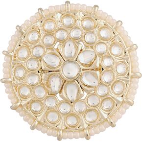I Jewels 18k Gold Plated Indian Wedding Bollywood White Kundan & Pearl Studded Adjustable Finger Ring for Women (FL202)