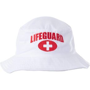 Lifeguard Bucket Hat | Professional Guard Red Sun Cap Men Women Costume Uniform - White