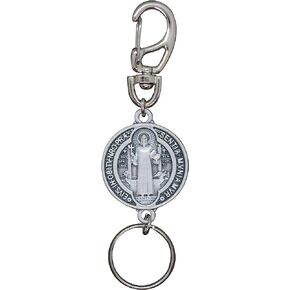 Saint Benedict Medal Carabiner Keychain | Silver-Tone Antique Finish | Patron Saint of Students | Protection from Evil | Great Gift for First Communion, Confirmation, Ordination