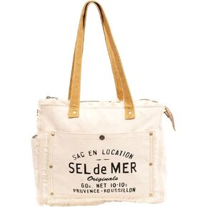 Shades N Stitches Sel De Mer Upcycled Canvas Hand Bag, Canvas Tote Bag Shoulder Handbag for Women, White