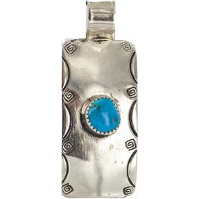 $180Tag Certified Navajo Nickel Natural Turquoise Native American Pendant 13167-4 Made By Loma Siiva