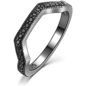 Castillna Black Sterling Silver Black Cubic Zirconia Wedding Band Ring for Women