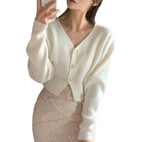 سترة صوفية نسائية من COZYEASE بأزرار سفلية ورقبة على شكل حرف V وأكمام طويلة وكتف منسدل وسترات صوفية محبوكة in Kuwait