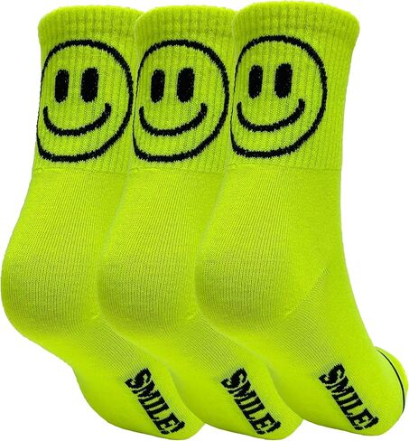 CUTIE MANGO 3 أزواج من الجوارب النسائية ربع السنوية، نيون كبيرة، وجه مبتسم سعيد، نمط مطبوع، تصميم مرح ومرح ومفعم بالحيوية in Kuwait