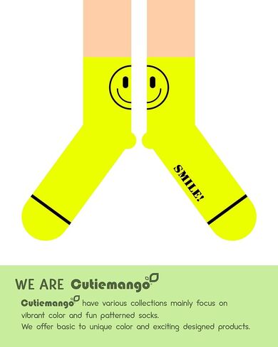 CUTIE MANGO 3 أزواج من الجوارب النسائية ربع السنوية، نيون كبيرة، وجه مبتسم سعيد، نمط مطبوع، تصميم مرح ومرح ومفعم بالحيوية in Kuwait