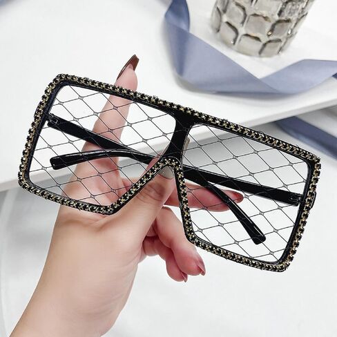 mincl Oversized Rhinestone bling Sunglasses for Women Fashion Lace lens Square Diamond Sunglasses Sexy Lady Party Eyewear in Saudi Arabia