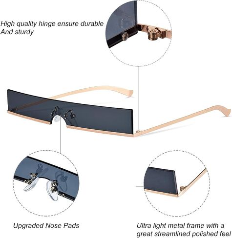 Frienda 3 Pairs Tiny Rimless Rectangle Slim Sunglasses Slender Metal Frame Rectangular Sunglasses Candy Colors (Grey, Pink, Blue) in Saudi Arabia