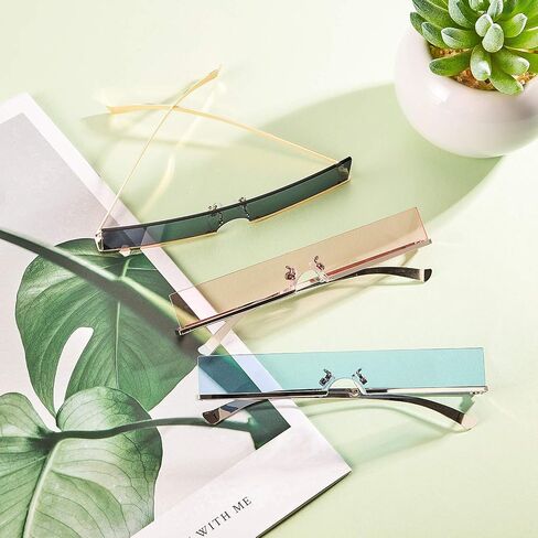 Frienda 3 Pairs Tiny Rimless Rectangle Slim Sunglasses Slender Metal Frame Rectangular Sunglasses Candy Colors (Grey, Pink, Blue) in Saudi Arabia