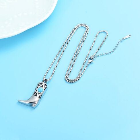 Inlay Turquoise Cowboy Boots memorial Ash Jewelry Keepsake Cremation Urn Necklace For Men&Women in Saudi Arabia