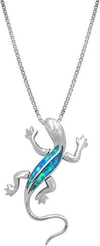 قلادة من الفضة الاسترليني من شركة هونولولو للمجوهرات مع أوبال أزرق مقلد وسلسلة صندوقية مقاس 45.72 سم in Kuwait