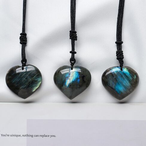 Natural Labradorite Crystal NecklacePendant Necklace Moonstone Healing Stone Pendant With Hand-Woven Rope For unisex in Saudi Arabia