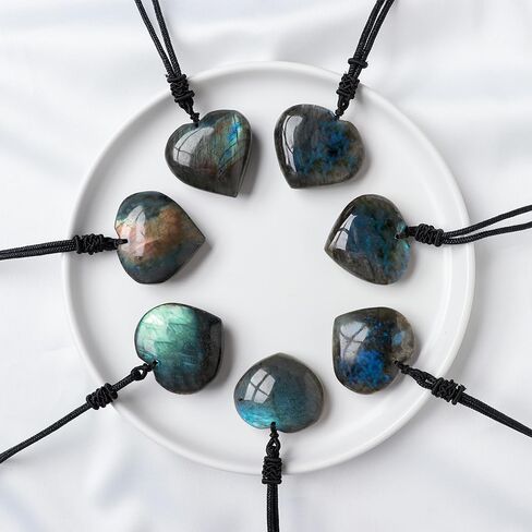 Natural Labradorite Crystal NecklacePendant Necklace Moonstone Healing Stone Pendant With Hand-Woven Rope For unisex in Saudi Arabia