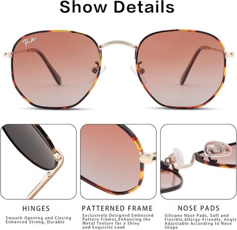 نظارات شمسية من Pro Acme للنساء والرجال، نظارات شمسية مربعة مستقطبة سداسية الشكل بإطار معدني للحماية من الأشعة فوق البنفسجية 400 in Kuwait