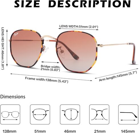 نظارات شمسية من Pro Acme للنساء والرجال، نظارات شمسية مربعة مستقطبة سداسية الشكل بإطار معدني للحماية من الأشعة فوق البنفسجية 400 in Kuwait