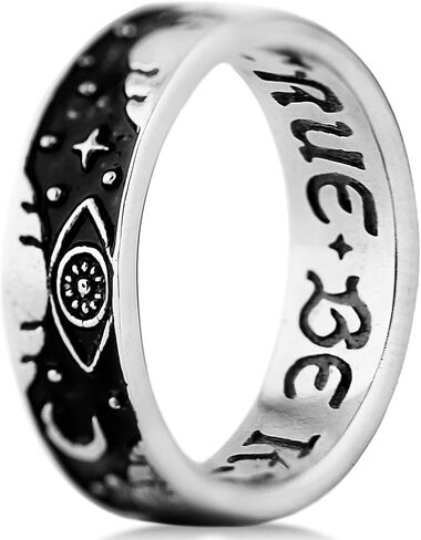 'Third Eye' Band Ring by Rogue+Wolf Halloween Silver Engagement Anxiety Rings for Women, Matching Couple Gothic Boho Wiccan Fashion Jewelry, Stainless Steel Witchy Creepy Gifts for Teen Girls, Anime Emo Trendy Cottagecore Rings Aesthetic for Men in Saudi Arabia