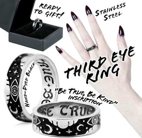 'Third Eye' Band Ring by Rogue+Wolf Halloween Silver Engagement Anxiety Rings for Women, Matching Couple Gothic Boho Wiccan Fashion Jewelry, Stainless Steel Witchy Creepy Gifts for Teen Girls, Anime Emo Trendy Cottagecore Rings Aesthetic for Men in Saudi Arabia