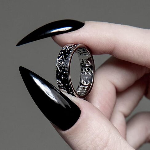 'Third Eye' Band Ring by Rogue+Wolf Halloween Silver Engagement Anxiety Rings for Women, Matching Couple Gothic Boho Wiccan Fashion Jewelry, Stainless Steel Witchy Creepy Gifts for Teen Girls, Anime Emo Trendy Cottagecore Rings Aesthetic for Men in Saudi Arabia