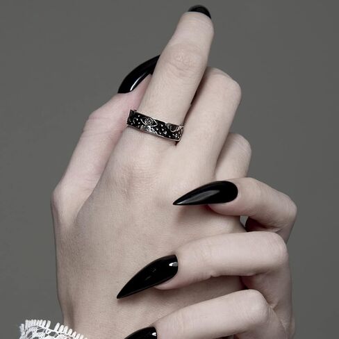 'Third Eye' Band Ring by Rogue+Wolf Halloween Silver Engagement Anxiety Rings for Women, Matching Couple Gothic Boho Wiccan Fashion Jewelry, Stainless Steel Witchy Creepy Gifts for Teen Girls, Anime Emo Trendy Cottagecore Rings Aesthetic for Men in Saudi Arabia