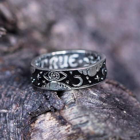 'Third Eye' Band Ring by Rogue+Wolf Halloween Silver Engagement Anxiety Rings for Women, Matching Couple Gothic Boho Wiccan Fashion Jewelry, Stainless Steel Witchy Creepy Gifts for Teen Girls, Anime Emo Trendy Cottagecore Rings Aesthetic for Men in Saudi Arabia