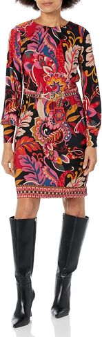 London Times Women's Statement Print Belted Long Sleeve Jersey Dress in Saudi Arabia