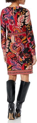 London Times Women's Statement Print Belted Long Sleeve Jersey Dress in Saudi Arabia