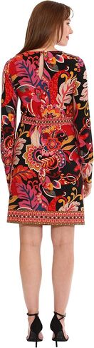 London Times Women's Statement Print Belted Long Sleeve Jersey Dress in Saudi Arabia