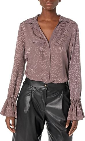 PAIGE womens Abriana Shirt Button Down Pleated Sleeve Luxe Matte Satin in Truffle Blouse, Truffle, Small US in Saudi Arabia