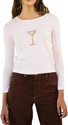 تي شيرت نسائي بأكمام طويلة مطبوع عليه فواكه تي شيرت برقبة دائرية وقصة ضيقة 2000s تي شيرت لطيف Y2k قمصان للخروج in Kuwait