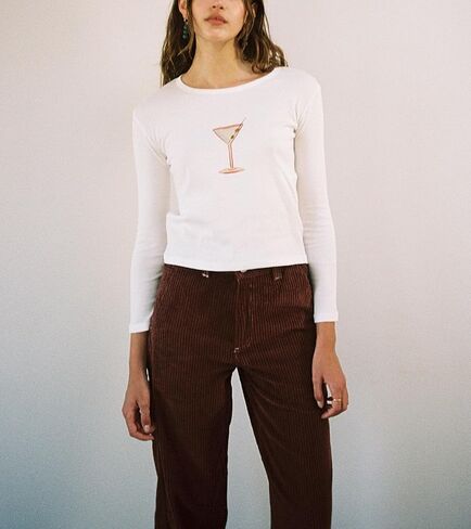 تي شيرت نسائي بأكمام طويلة مطبوع عليه فواكه تي شيرت برقبة دائرية وقصة ضيقة 2000s تي شيرت لطيف Y2k قمصان للخروج in Kuwait