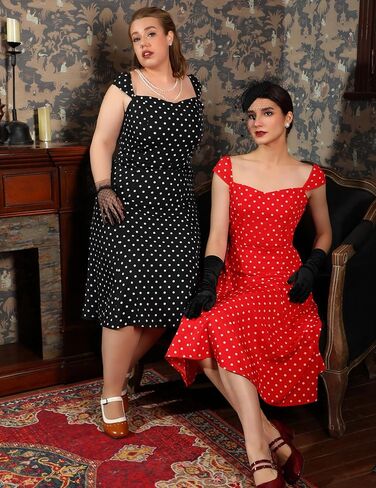 فستان نسائي صيفي من Wedtrend فستان كاجوال منقط 1950s فستان عتيق للحفلات ميدي بأكمام قصيرة فساتين حفلات الكوكتيل الرجعية in Kuwait