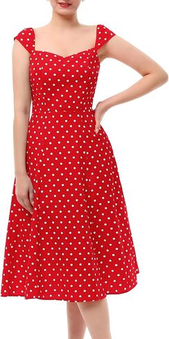 فستان نسائي صيفي من Wedtrend فستان كاجوال منقط 1950s فستان عتيق للحفلات ميدي بأكمام قصيرة فساتين حفلات الكوكتيل الرجعية in Kuwait