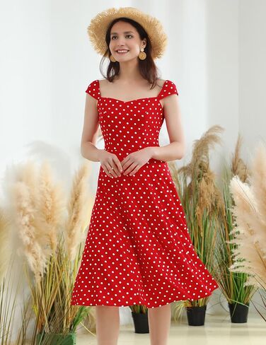 فستان نسائي صيفي من Wedtrend فستان كاجوال منقط 1950s فستان عتيق للحفلات ميدي بأكمام قصيرة فساتين حفلات الكوكتيل الرجعية in Kuwait