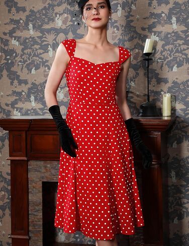 فستان نسائي صيفي من Wedtrend فستان كاجوال منقط 1950s فستان عتيق للحفلات ميدي بأكمام قصيرة فساتين حفلات الكوكتيل الرجعية in Kuwait