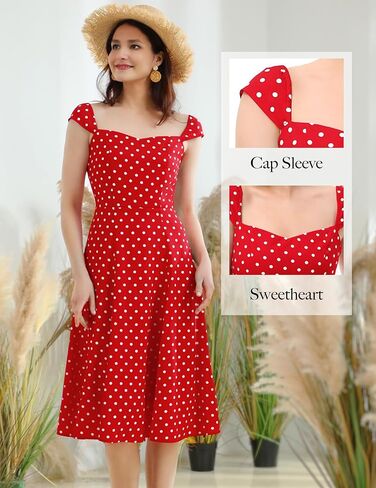 فستان نسائي صيفي من Wedtrend فستان كاجوال منقط 1950s فستان عتيق للحفلات ميدي بأكمام قصيرة فساتين حفلات الكوكتيل الرجعية in Kuwait